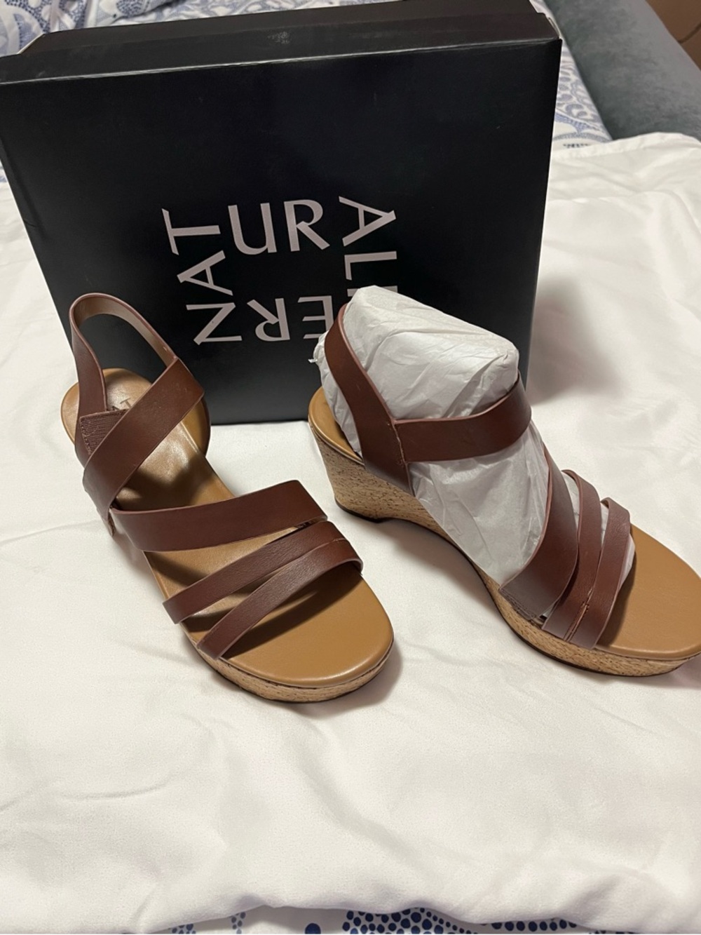 Naturalizer Brown Multi-Strap Leather Wedge Sandals